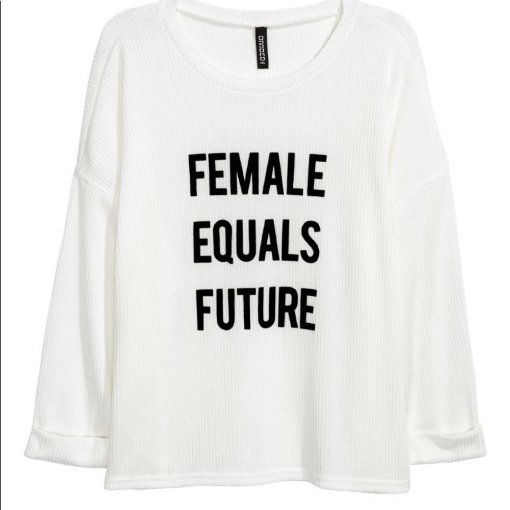 🌟 Divided By H&M "Female Equals Future" White Oversized Sweater - Size L 🌟
